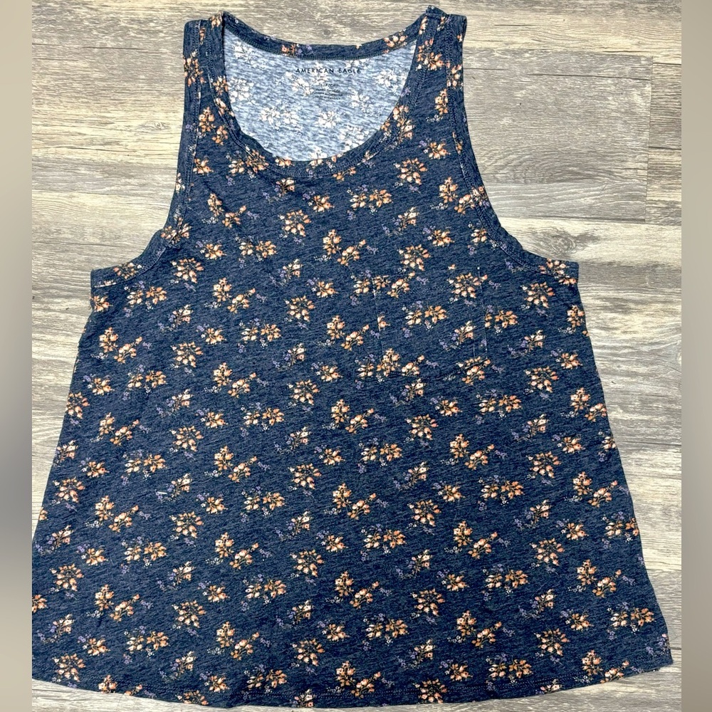 America Eagle Womenβs Tank Top Size Small Blue Floral Print NWOT